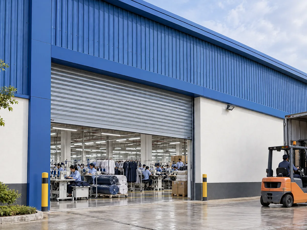 Rolling door industri terpasang di pabrik garmen PT Hero Busana